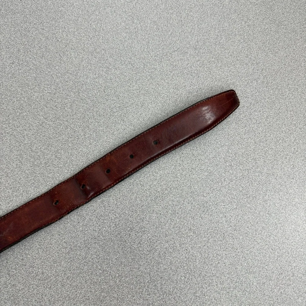 Vera Pelle Belt Mens 30 Brown Leather Stitched Edge Single Prong Buckle Casual